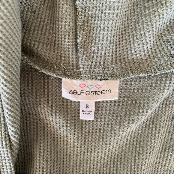 Self Esteem Hooded Lightweight waffle Knit Cardigan Sage - Picture 5 of 10